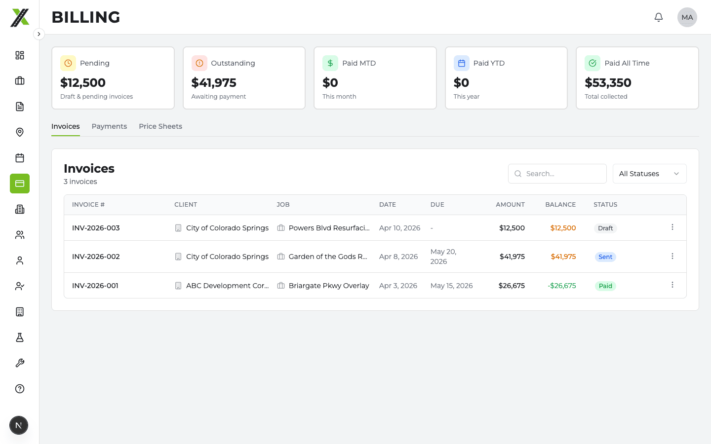 Billing page