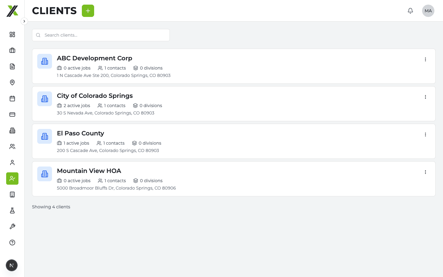 Clients page