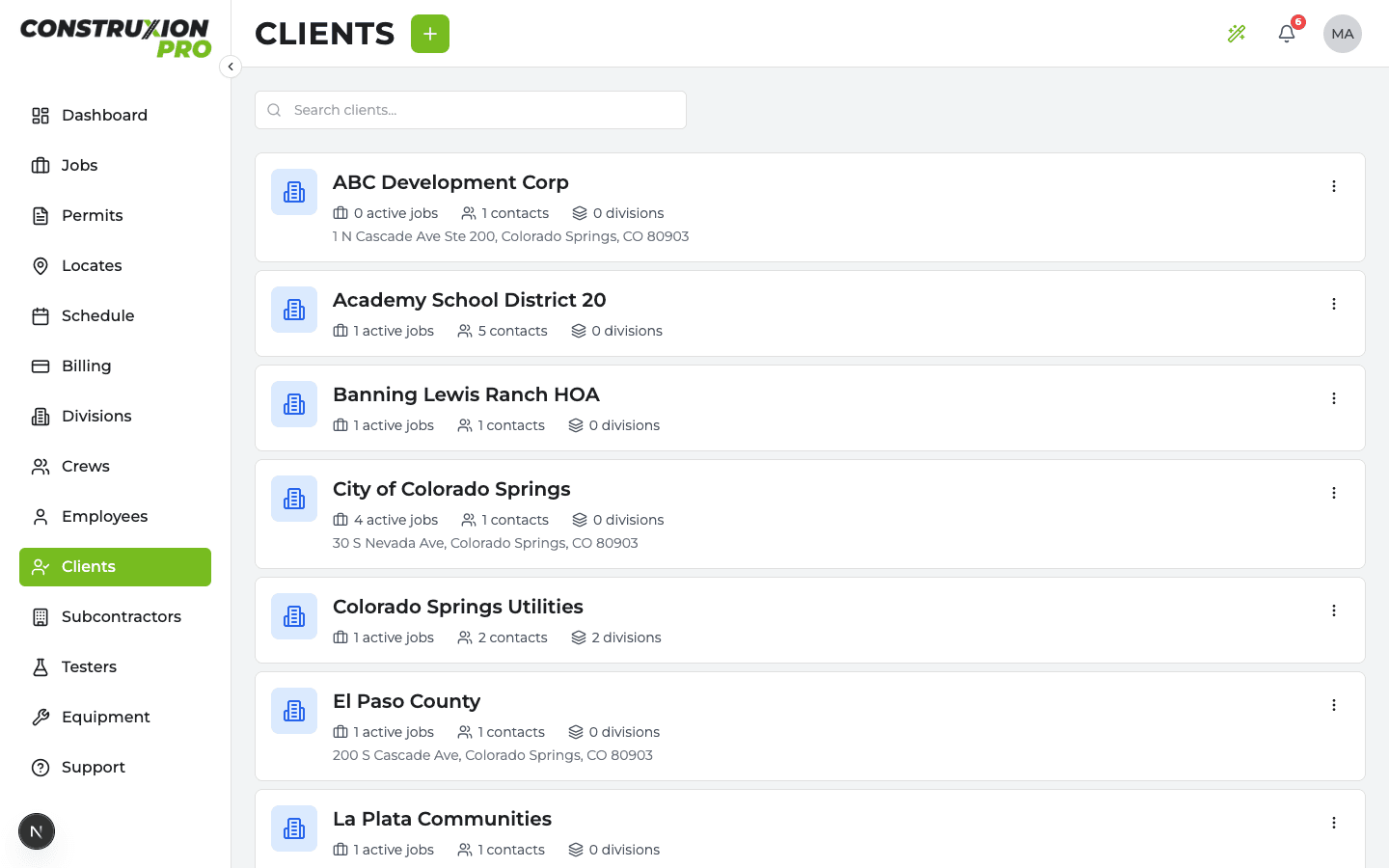 Clients page