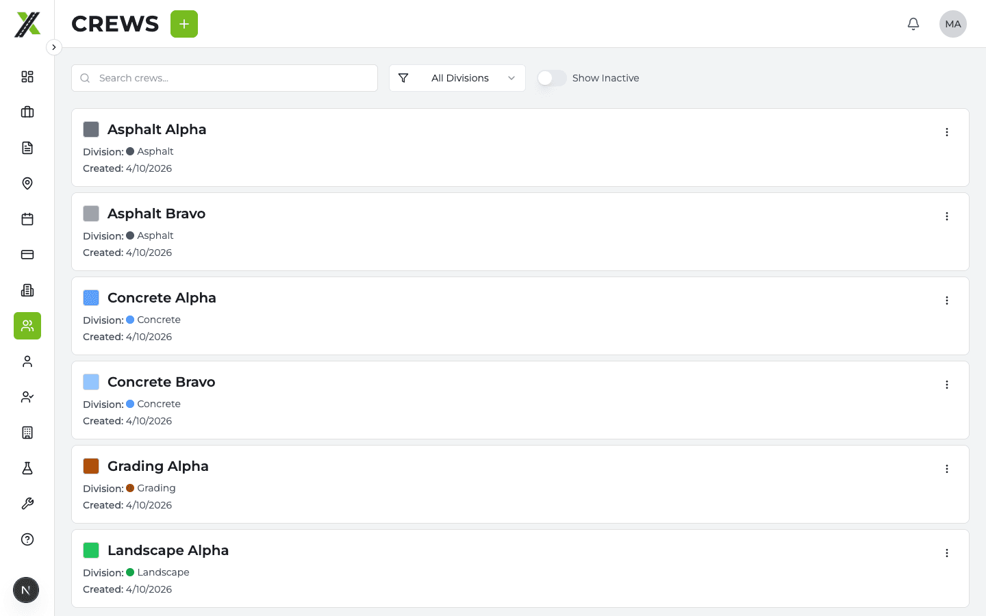 Crews page
