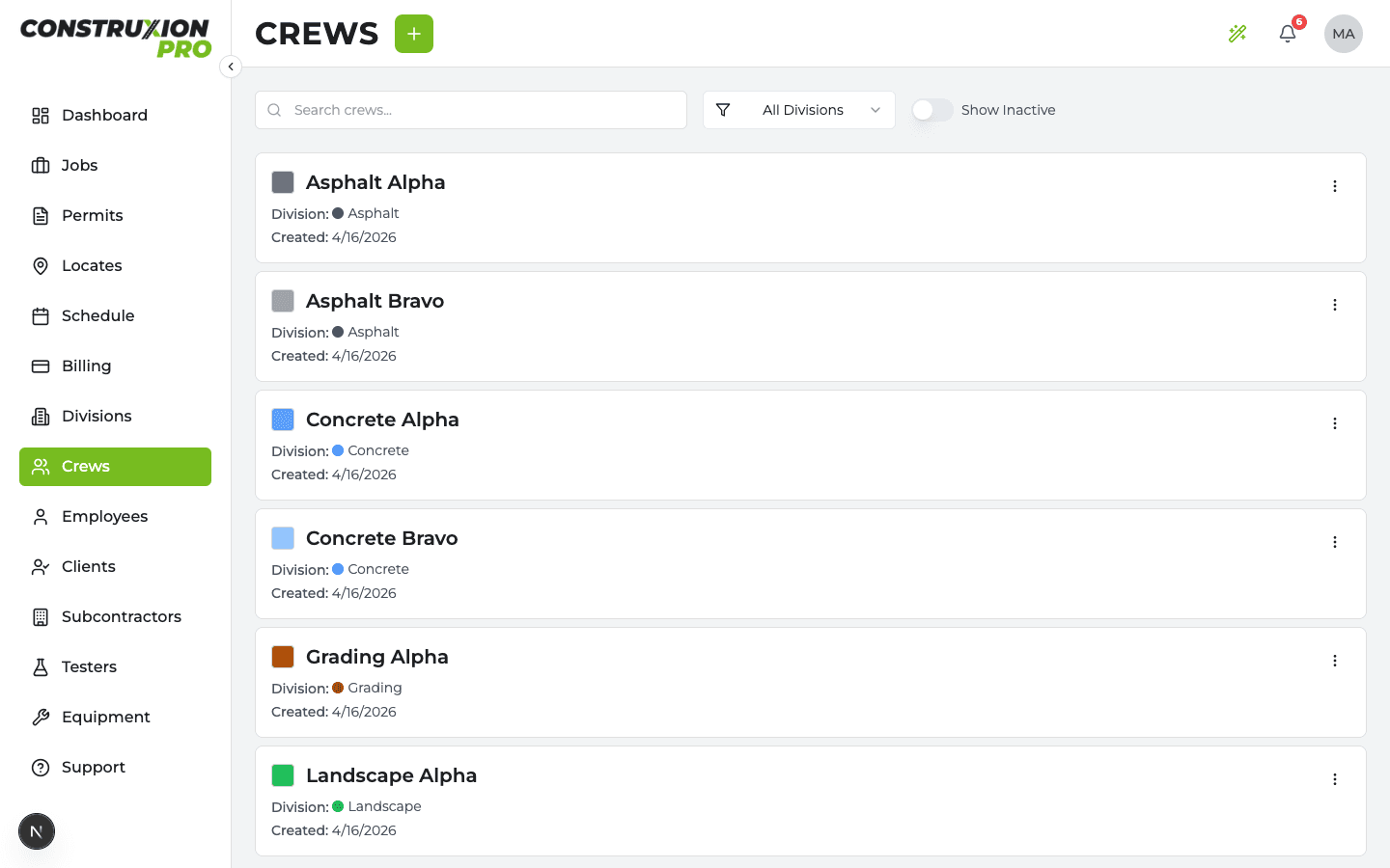 Crews page