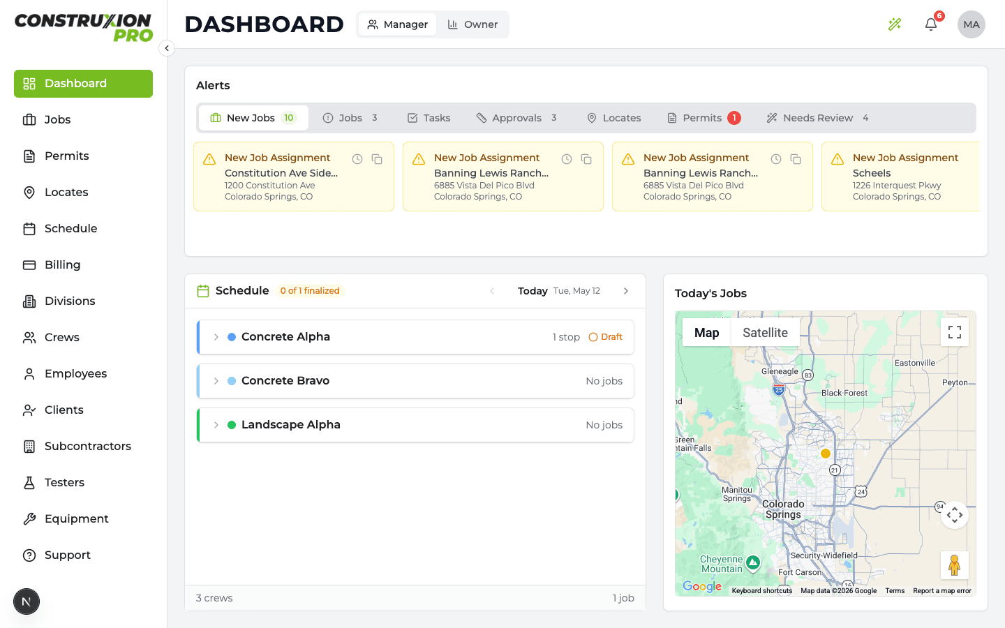 The Construxion Pro dashboard