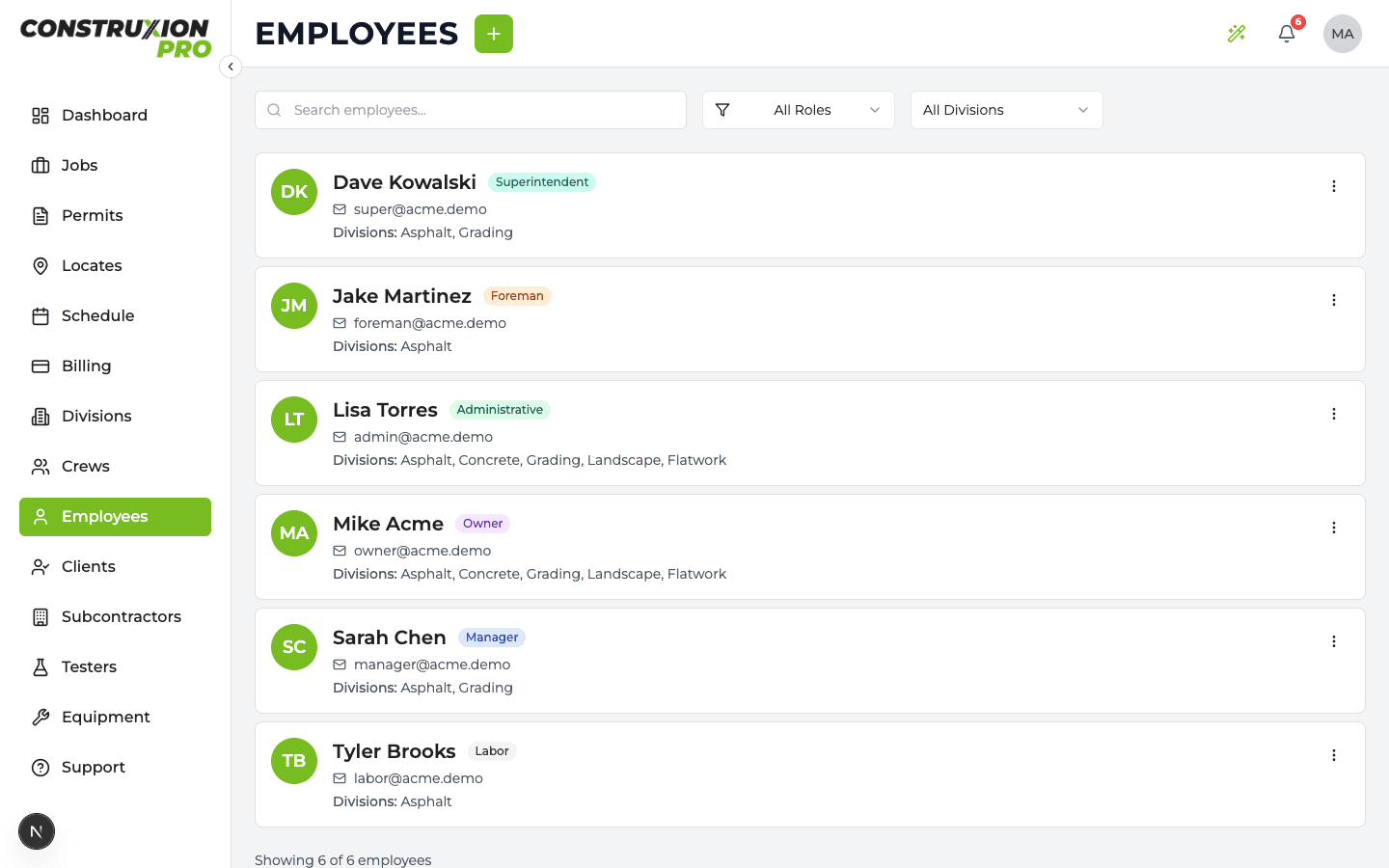 Employees page