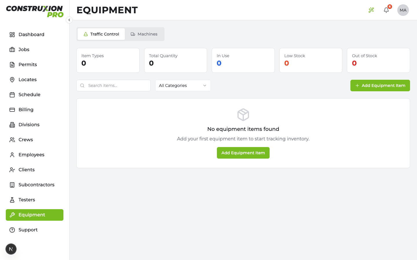 Equipment page