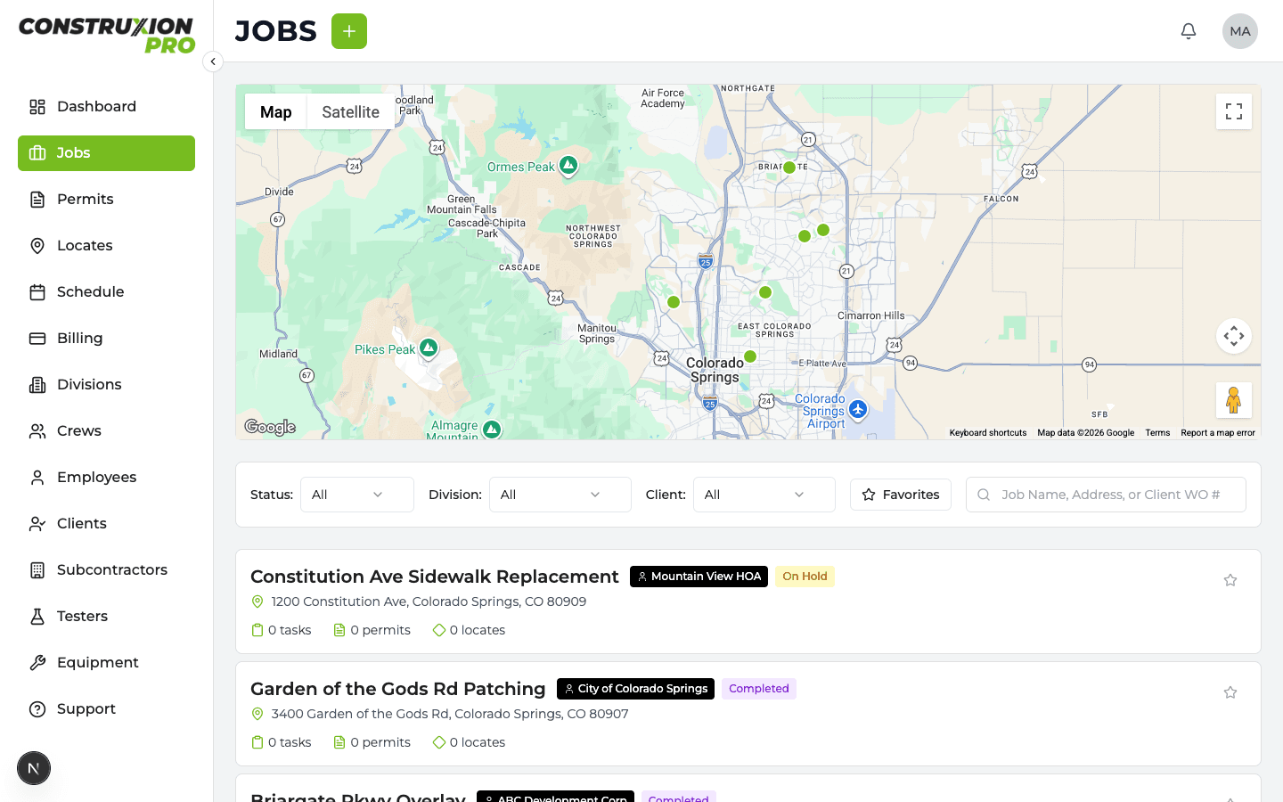 Jobs list page