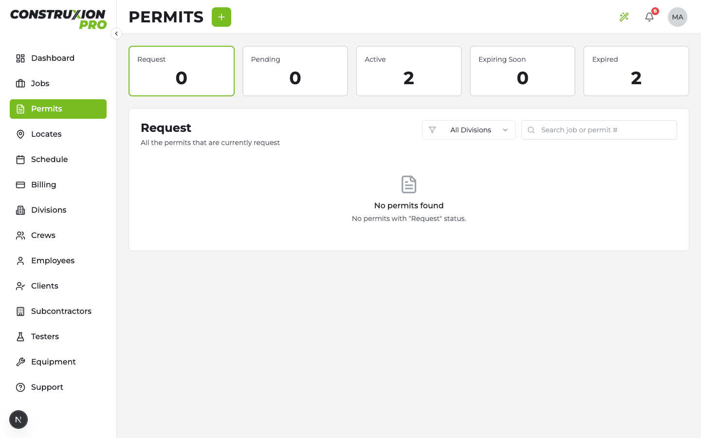 Permits list page